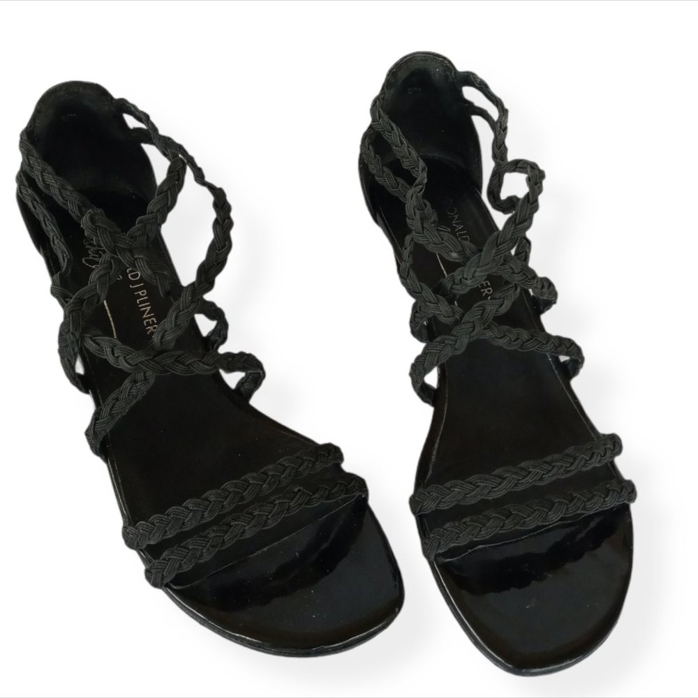 Black Strappy Heels Patent Open Toes Runa Donald J Pliner Shoes Size 7 Womans